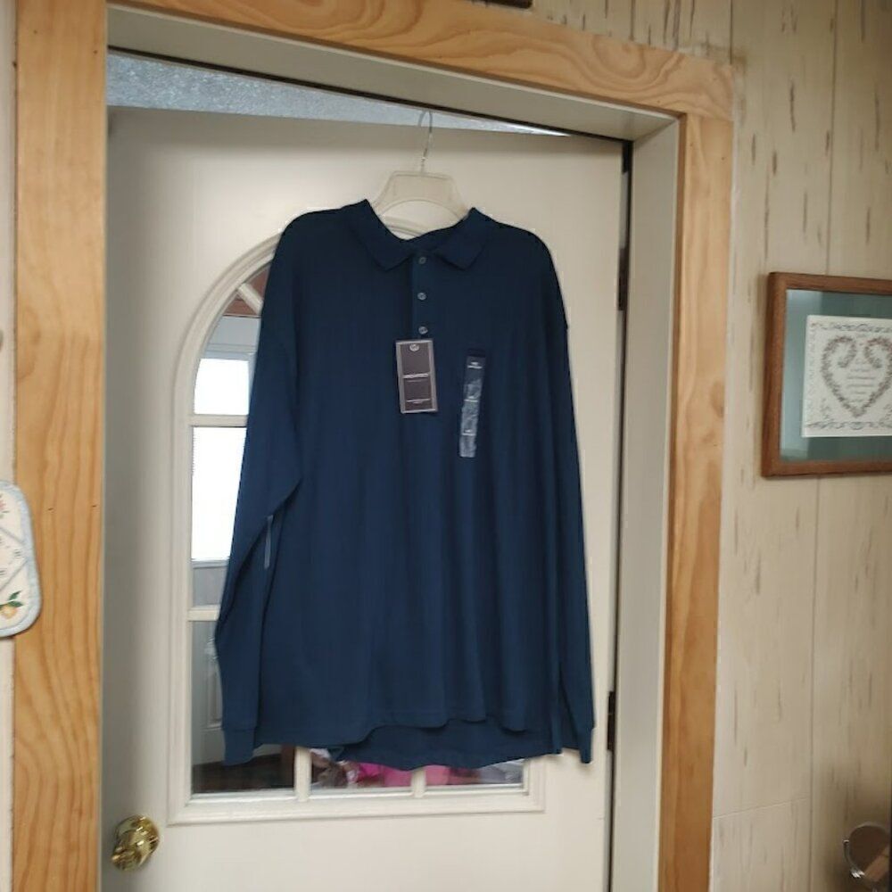 New Architect Orca Blue Black Luxury Textured Long Sleeve Polo Size Men's XXL